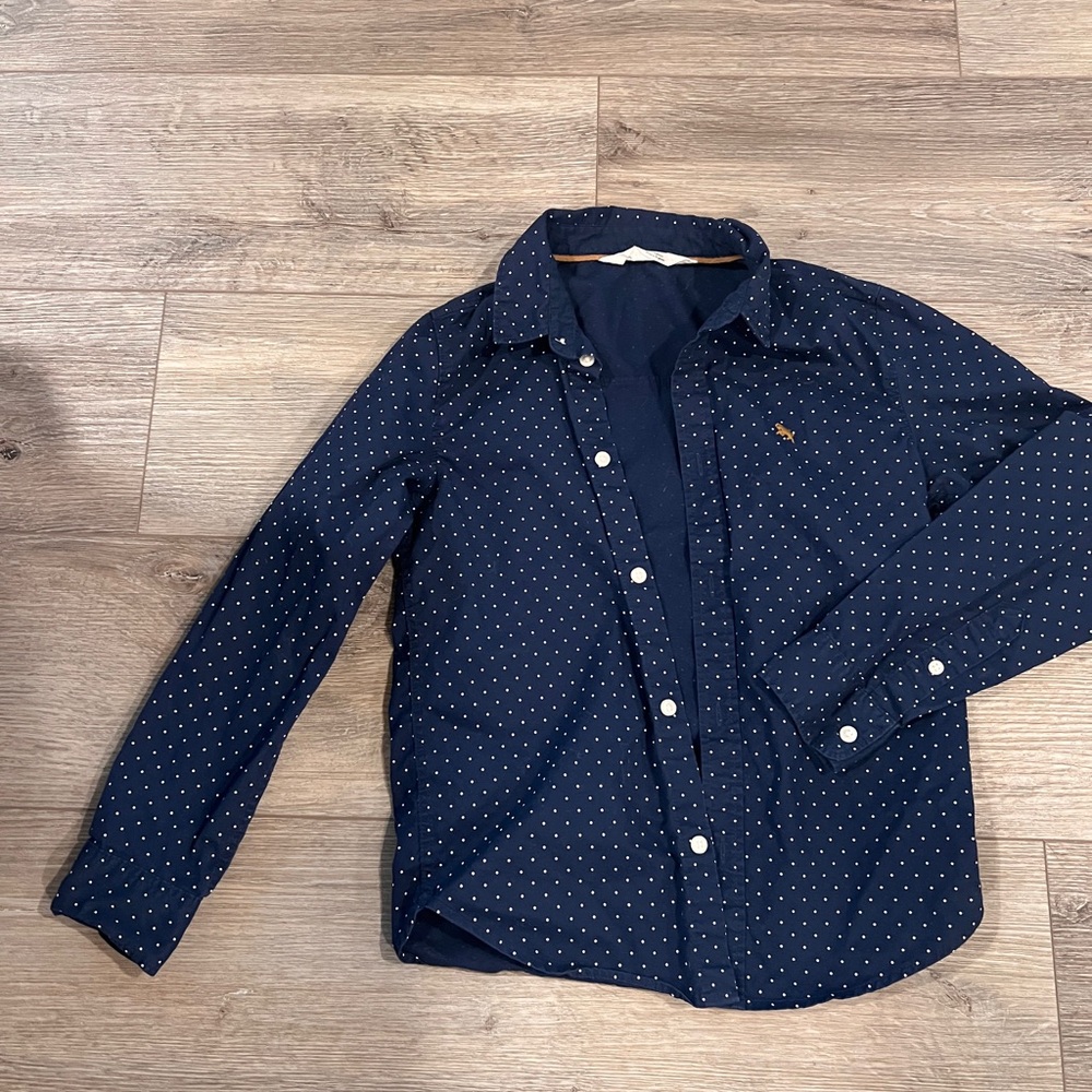 H&M Dark Blue Button Down Shirt with White Dots